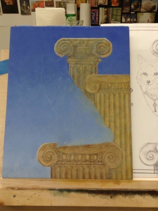 Creating warm and cool columns with glazes and knocking back with scumbles